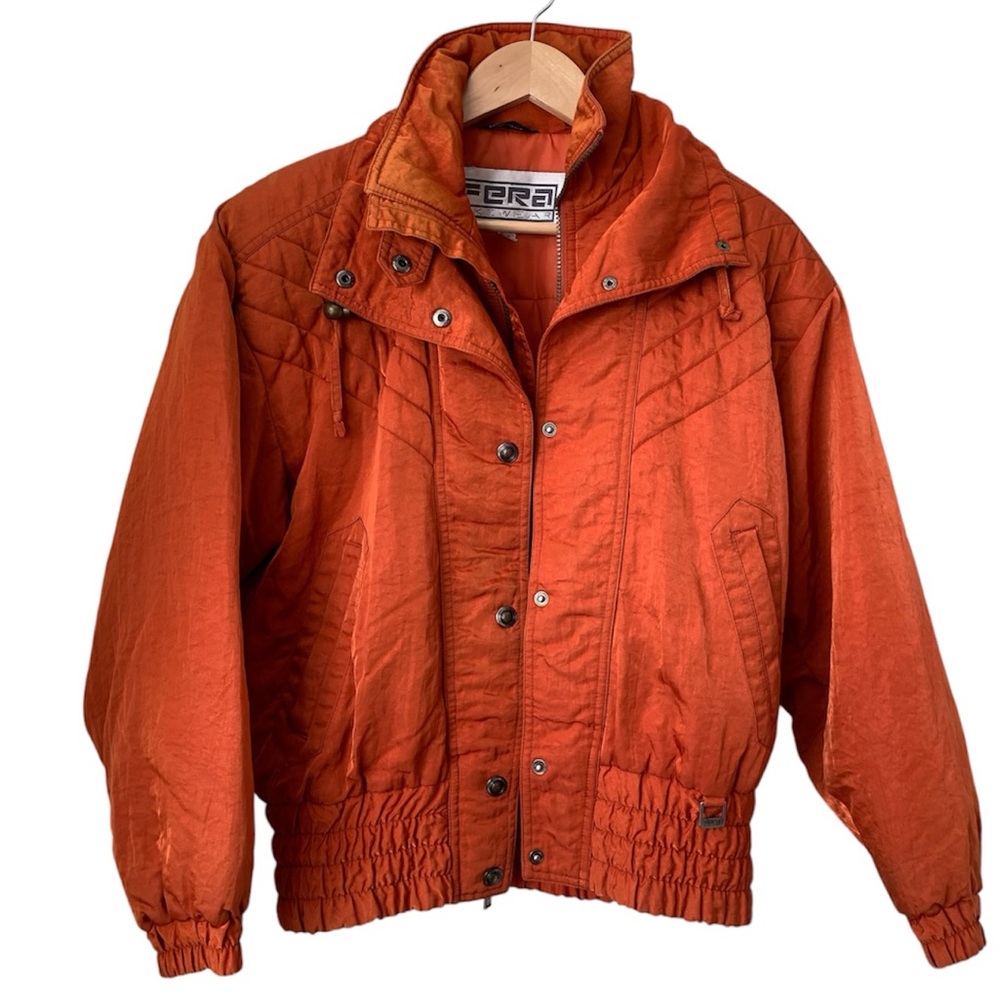 Vintage 80s FERA Orange Ski & Snow Winter Nylon Insulated‎ Puffer Jacket Sz 8